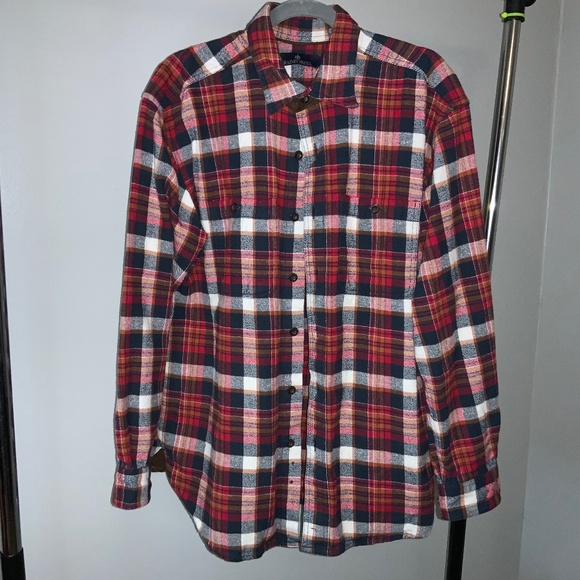 RAINFOREST Heavy Weight Red Plaid cotton Flannel shirt  Size L shacket - Picture 1 of 11
